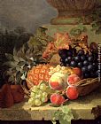 Basket Wall Art - Peaches, Grapes And A Pineapple In A Basket, On A Stone Ledge
